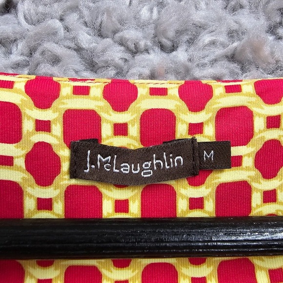 J McLaughlin Dress Womens Medium Pink Yellow Chain Link Ruched Side Catalina‎ - Picture 5 of 13